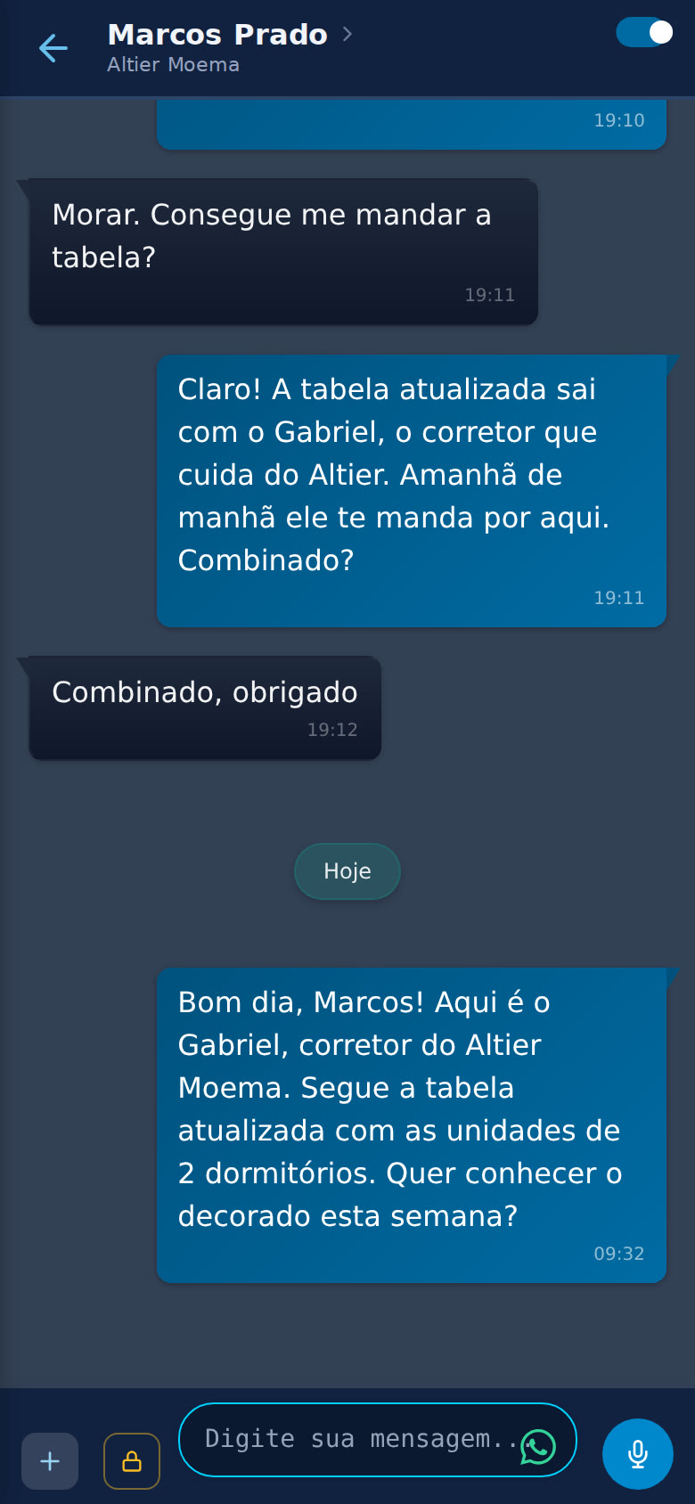 A mensagem do Gabriel enviada pela Bianca